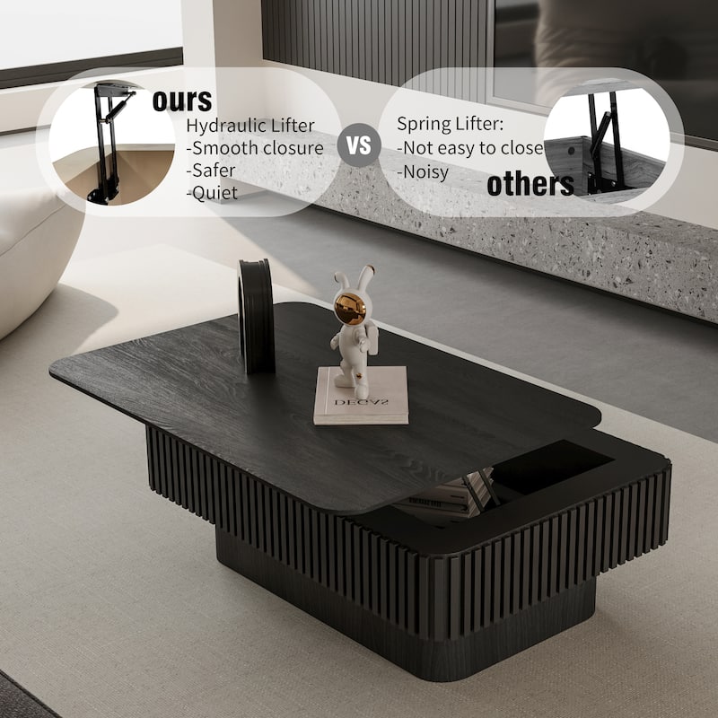 38.6" Modern Fluted Lift-Top Accent Coffee Table with Storage