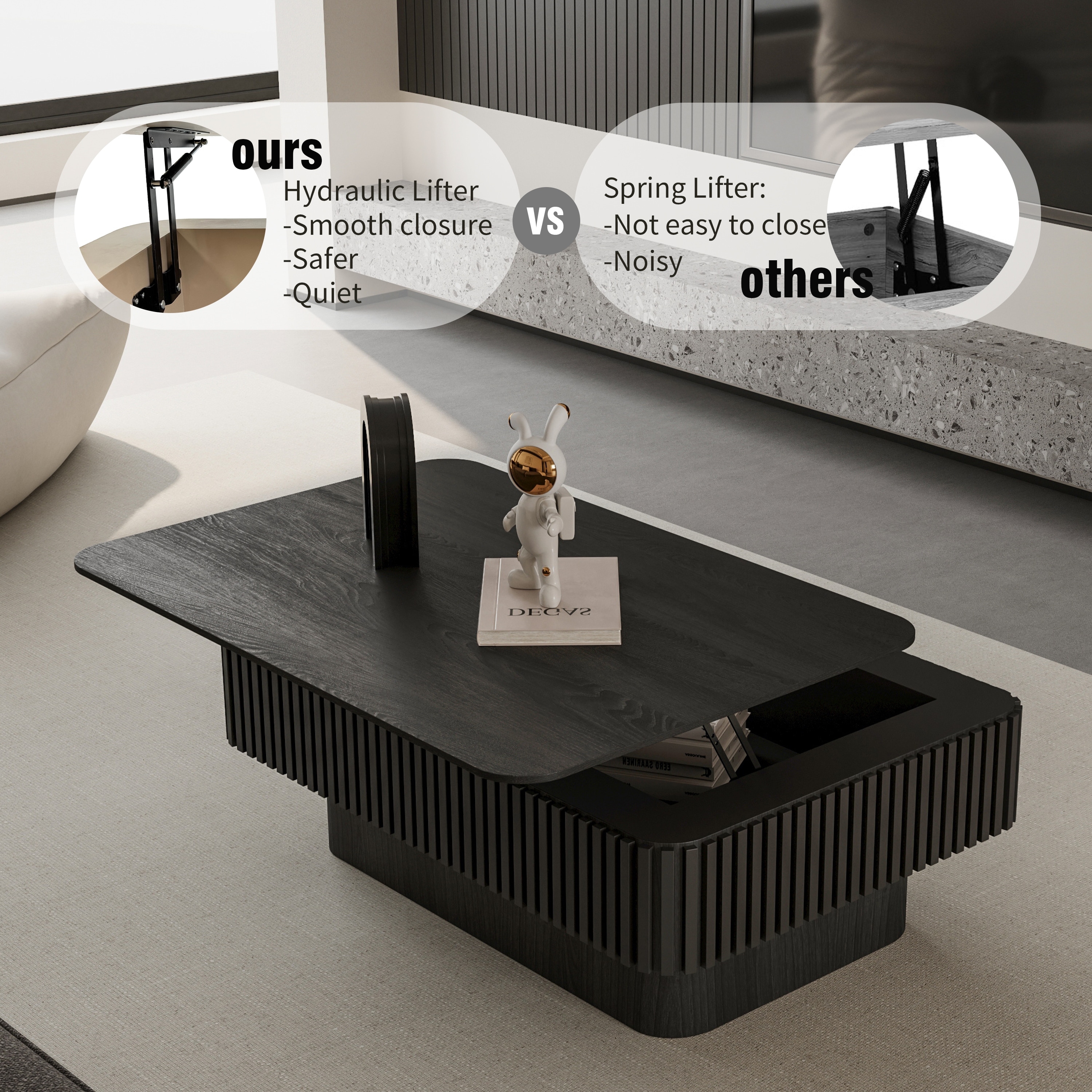 GDF Studio - Marcellis 38.6 Inch Fluted Lift-Top Coffee Table with