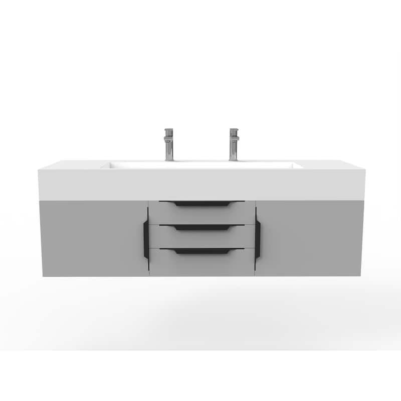 Nile 60" Wall Mounted Bathroom Vanity Set w/ White Top - Grey - Matte