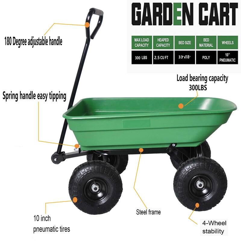 Green Folding Wagon Poly Garden Dump Cart, 300-Pound Capacity