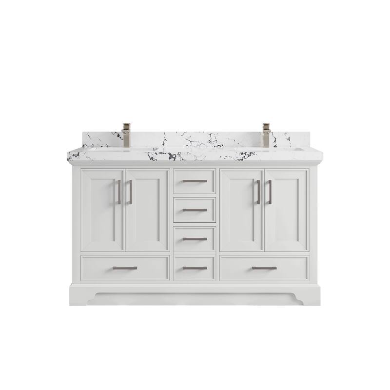 Willow Collections 60 in. W x 22 in. D Charlotte Double Sink Bathroom Vanity with Countertop - 2"Viola Night - White
