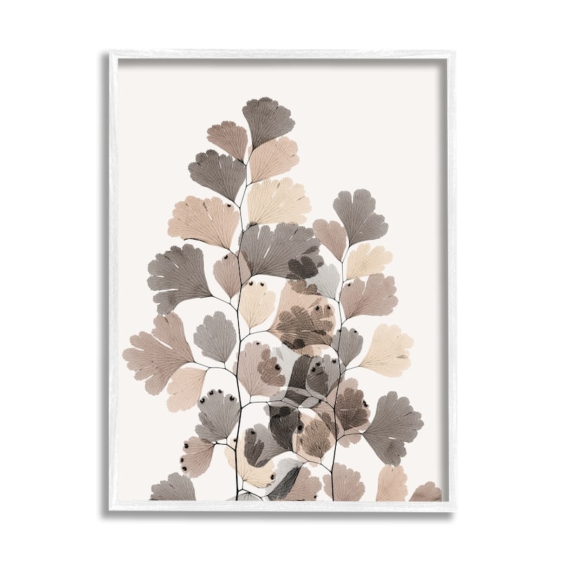 Stupell Modern Ginkgo Leaf Arrangement Translucent Brown Grey Leaves Framed Wall Art - 16 x 20 - White