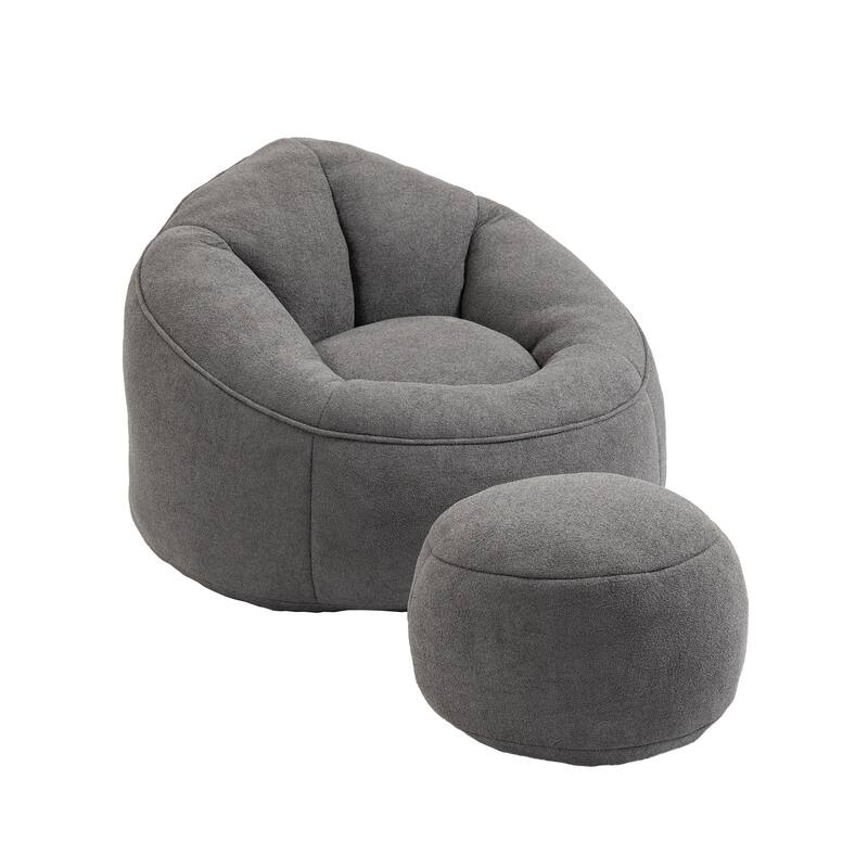 High Pressure Foam Bean Bag Chair with Padded Foam Padding Compressed Bean Bag With Footrest - Grey