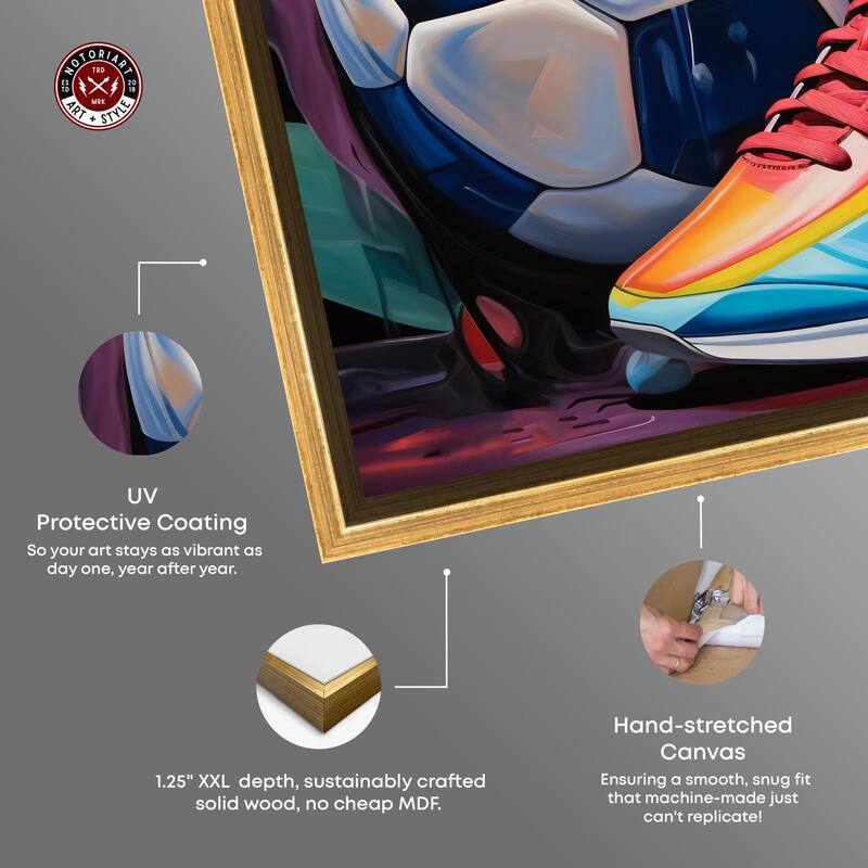 Notoriart Colorful Soccer Sneaker Splash Framed Soccer 1 Piece Canvas Wall Art