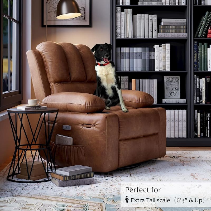 Oversized Leather Power Recliner Sofa Chair with Massage for Living Room Bedroom