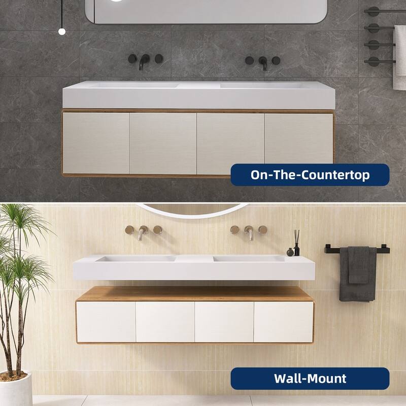 Tubcraft 47/59 in. Stone Solid Surface Wall-Mounted Rectangular Double Vessel Bathroom Sinks