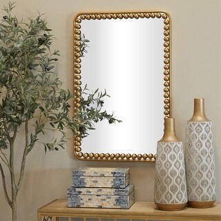 Contemporary Gold Metal Wall Mirror with Beaded Detailing - Bed Bath ...