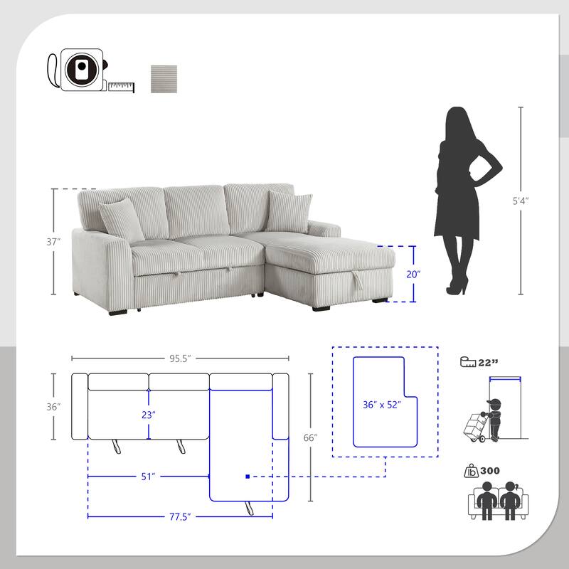 Manche 2-Piece Sectional Sofa with Pull-out Bed and Right Chaise