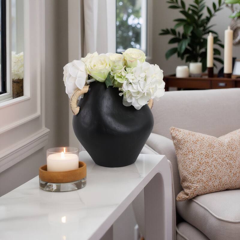 Handcrafted Terracotta Vase with Woven Handles for Modern Home Decor