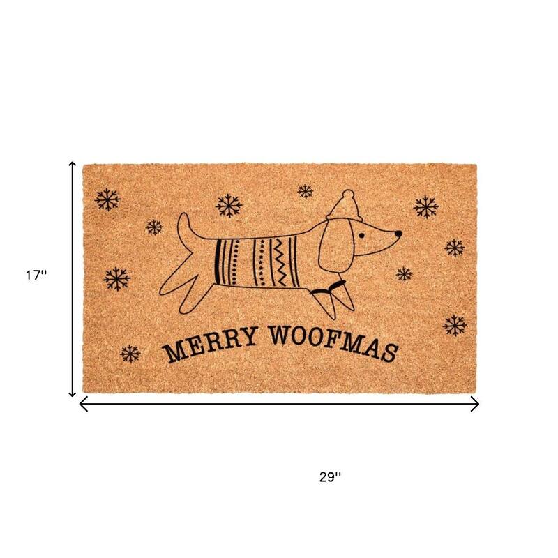 HomeRoots 17" X 29" Brown And Black Christmas Dachshund Outdoor Coir Door Mat - 17.00' X '29.00
