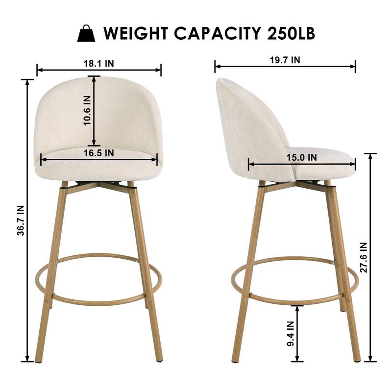 Homy Casa Set of 2 Counter Stools with Fabric Upholstery and Light Wood-Look Legs for Contemporary Kitchens and Casual Dining