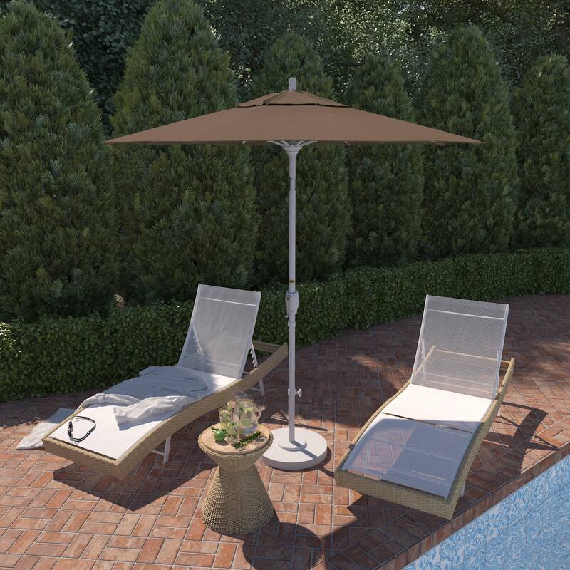 California Umbrella 7.5' Round Crank Lift Push Button Tilt White Aluminum Patio Umbrella Sunbrella