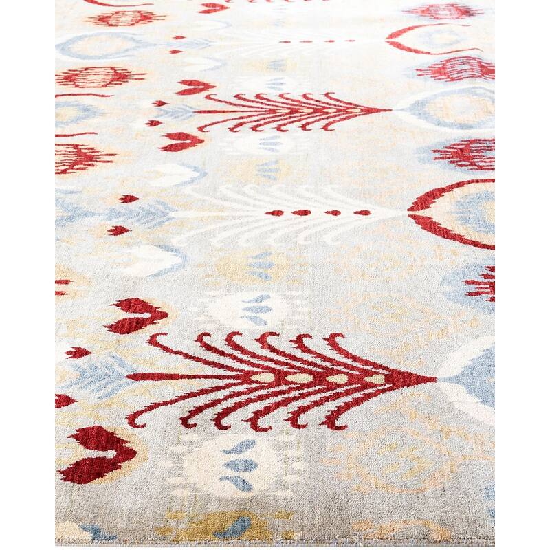 Ikat One-of-a-Kind Hand-Knotted Area Rug, Ivory - 9' 3" x 12' 1"