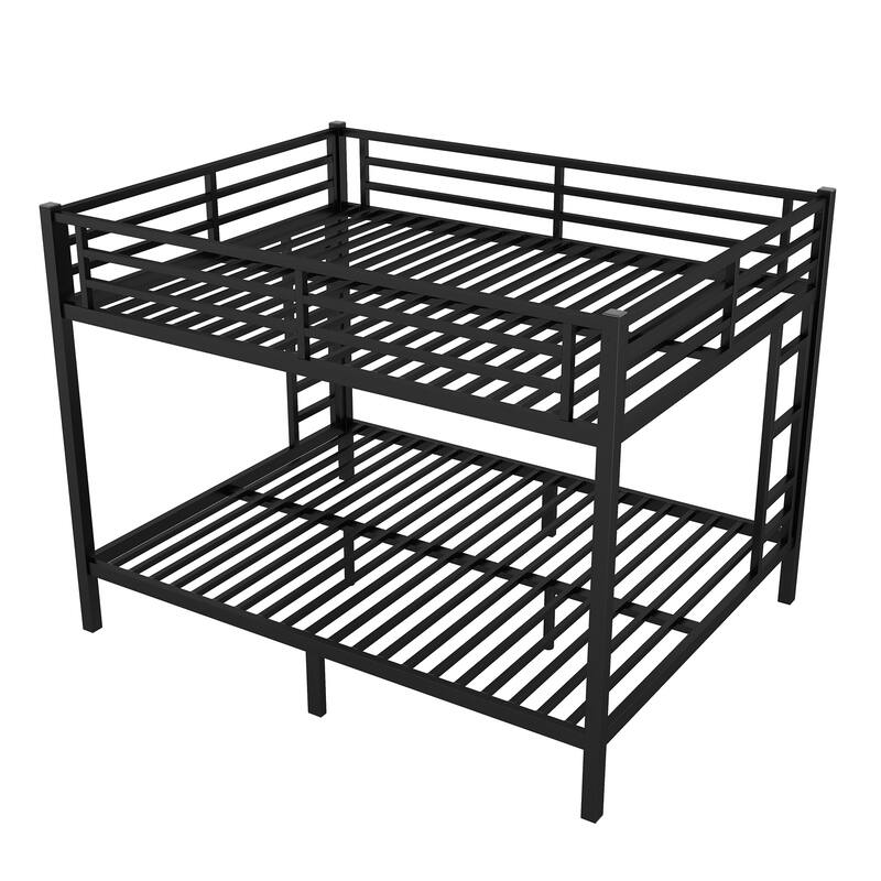 Metal Queen over Queen Bunk Bed for Teens and Adults, Space-Saving Design, Noise-Reduced, No Box Spring Needed, Black
