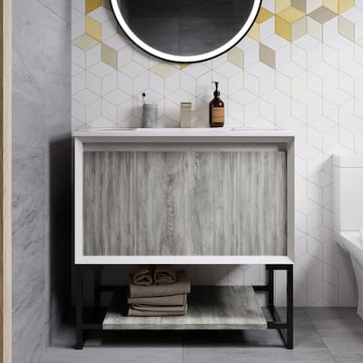 Swiss Madison Marseille 36" Single, Two Doors, One drawer, Open Shelf Bathroom Vanity