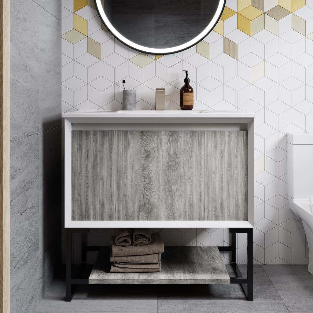 Swiss Madison Marseille 36" Single, Two Doors, One drawer, Open Shelf Bathroom Vanity