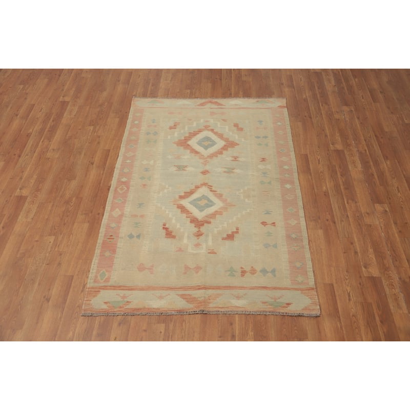Hand Woven Oriental 100% Wool Carpet Southwestern Tribal Multi-Colored Kilim Area Rug - 5' 10'' X 3' 10''
