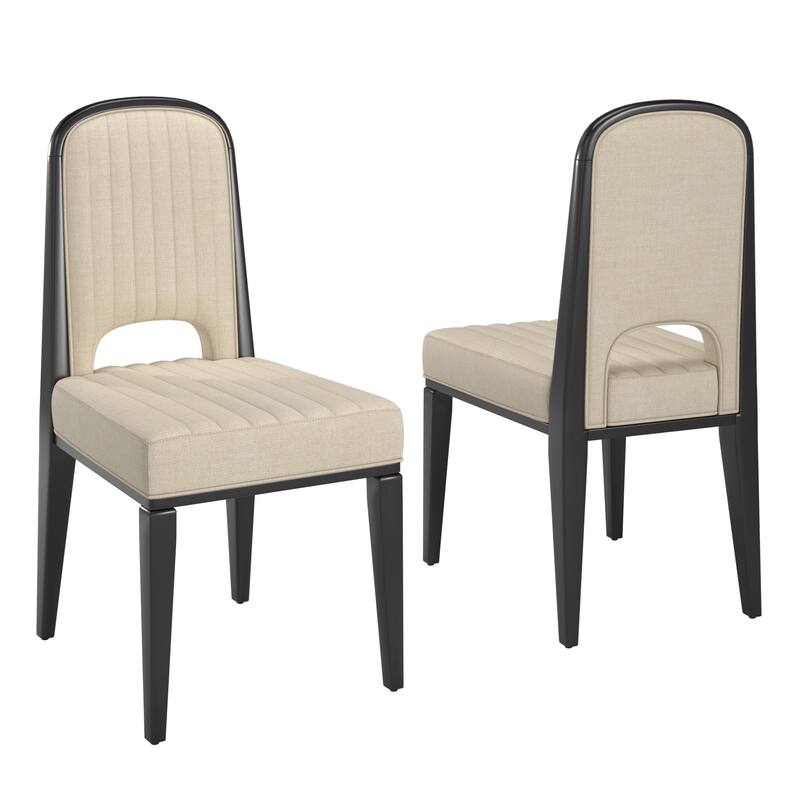 Harstad Wood Finish Cream Fabric Channel Stitching Dining Chair (Set of 2) by iNSPIRE Q Modern - Black Oak