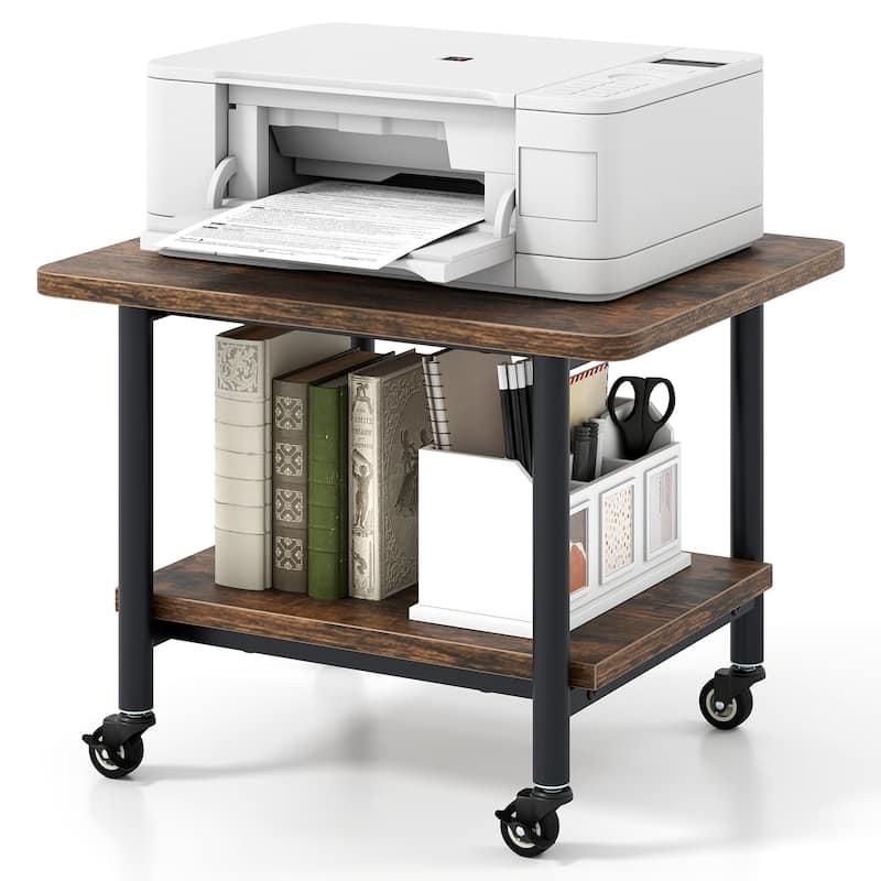 Gymax Under Desk Printer Stand 2-Tier Mobile Printer Table w/ Storage - See Details - Kitchen Cart - Brown