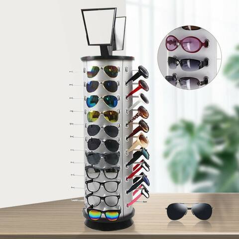 Glasses Display Stand Rotating Sunglasses Rack Holder With Mirror - Round