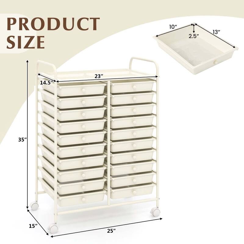 Costway 20 Drawers Rolling Cart Storage Scrapbook Paper Studio - See Details