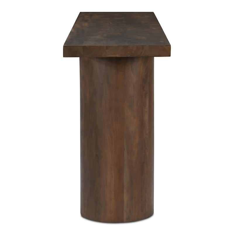 NADAAL STUDIOS Elowynne Console Table, Reclaimed Neem Wood with Twin Cylindrical Bases, Warm Brown