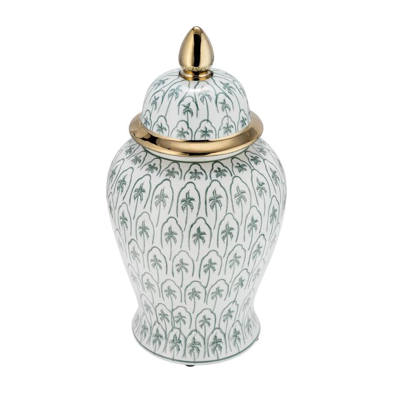 Sagebrook Home Modern Tropical Ceramic Jar with Coastal Palm Trees
