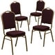 preview thumbnail 11 of 25, 4 Pack Crown Back Stacking Banquet Chair Burgundy Patterned Fabric/Gold Frame