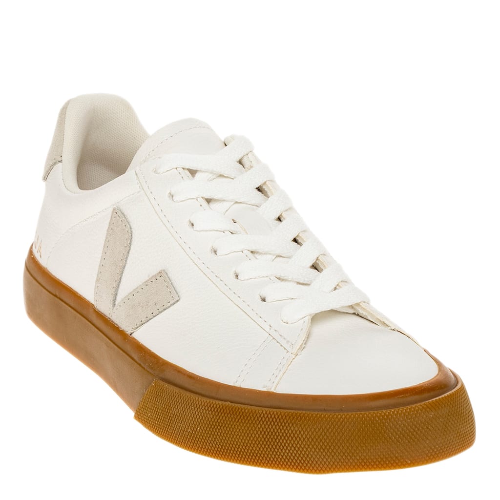 Veja Women's Campo Leather Sneakers in White with Natural Rubber