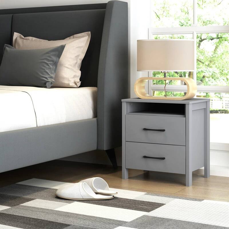 Modern 2-Drawer Bedside Table Nightstand with Shelf Wood Minimalist Bedroom Furniture