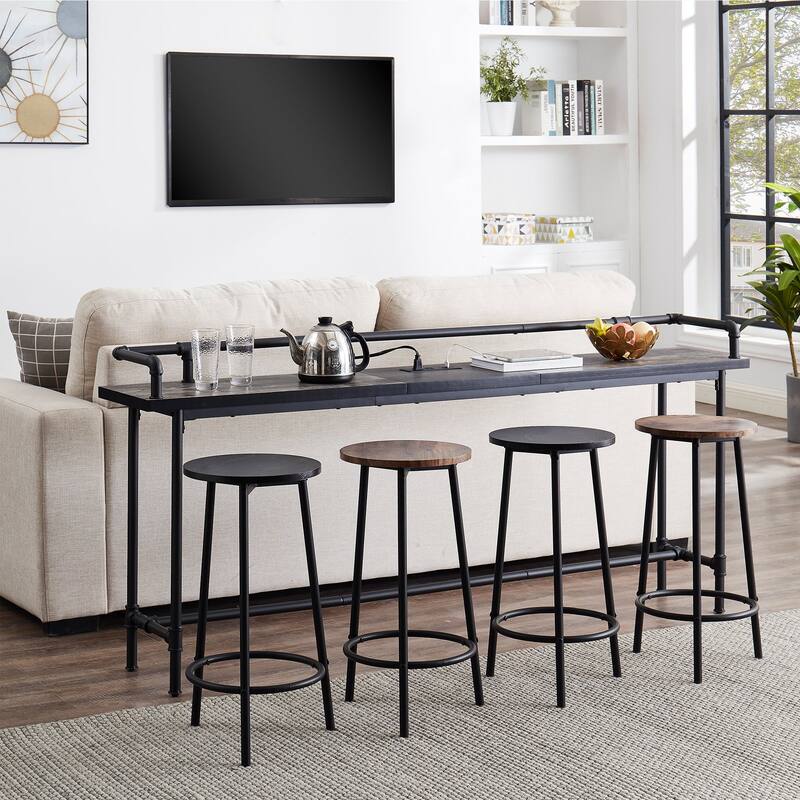 Mid Century Console Table with Power Outlet, Narrow Sofa Table, Sofa Couch Table with Charging Station USB Port - 180CM - Old School