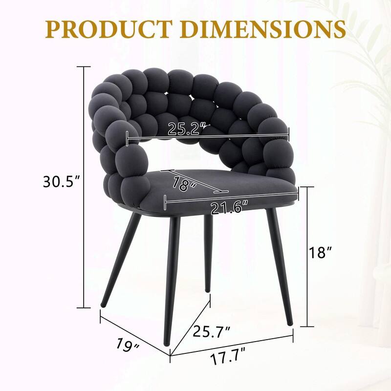 Set of 2 Puffy Bubble Velvet Dining Chairs with Ball Chain Design
