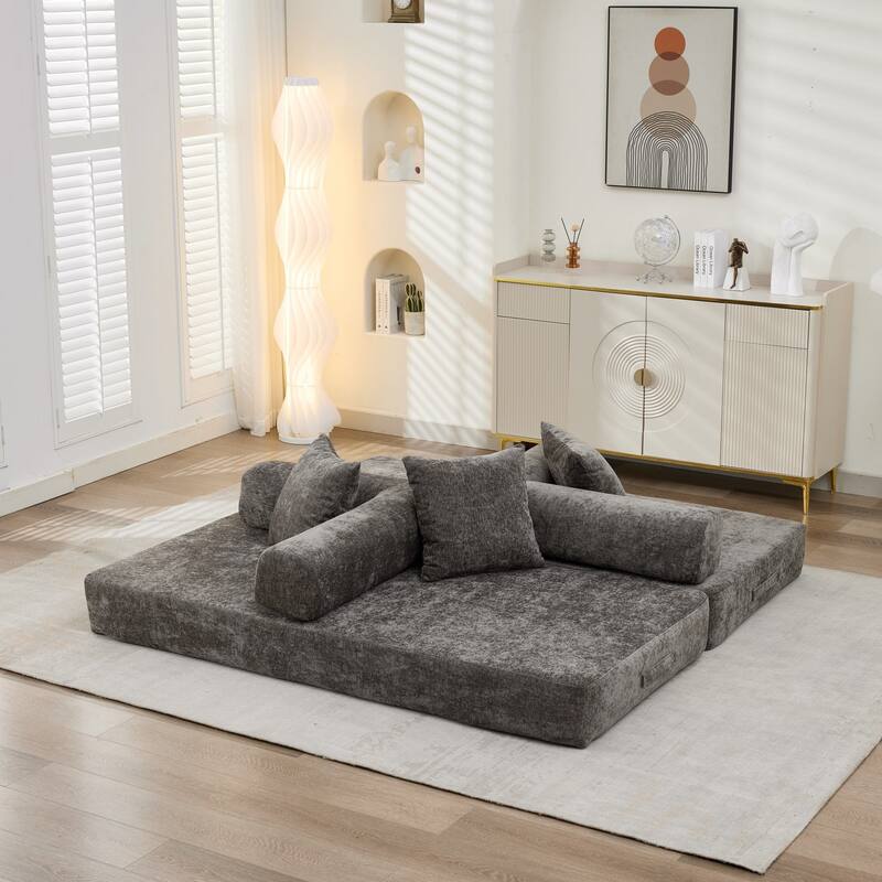 Roomfitters Folding Sofa Bed with 3 Pillows, Convertible Floor Lounger Sleeper Couch for Living Room and Guest Room