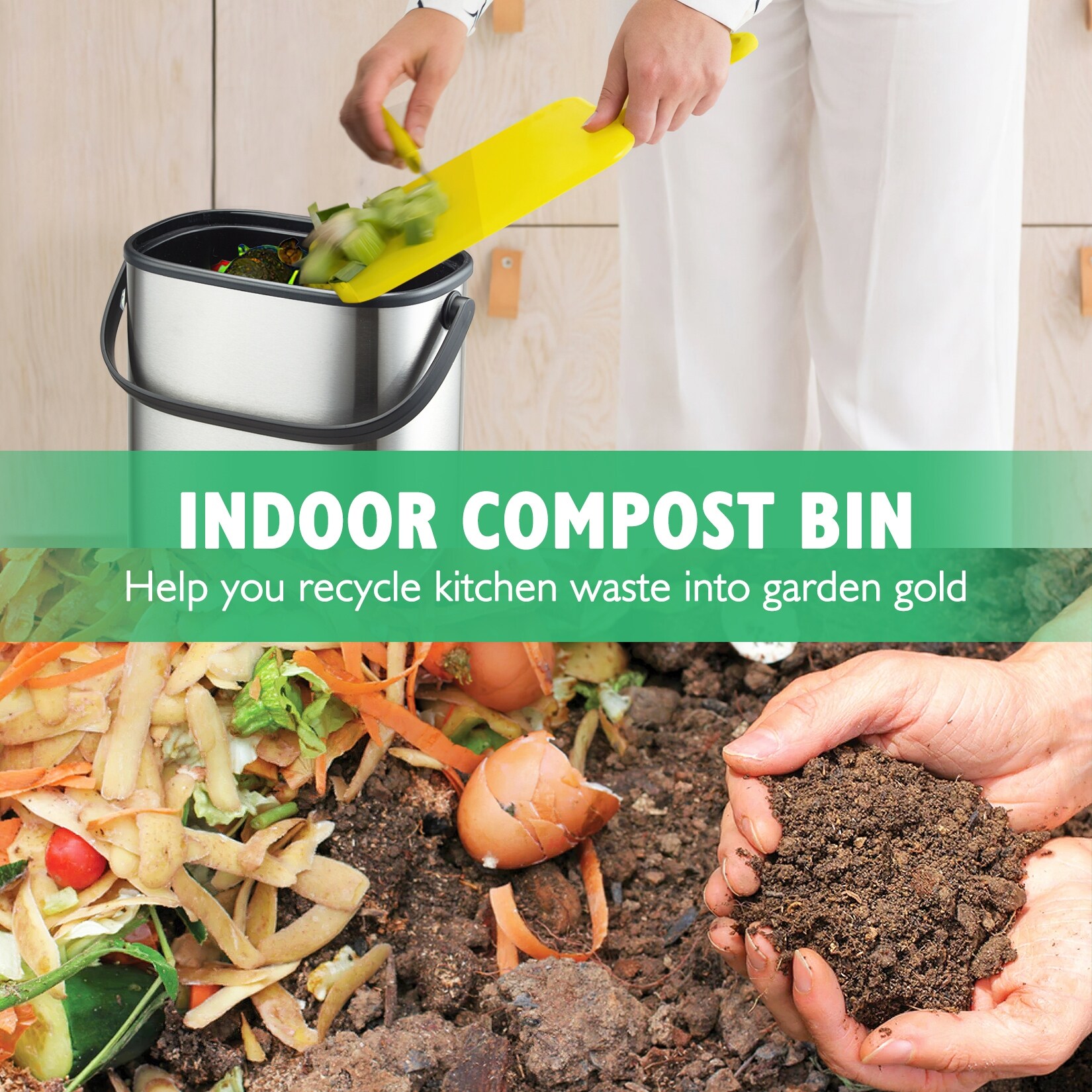 Kitchen Compost Bin - GOLD Stainless Steel