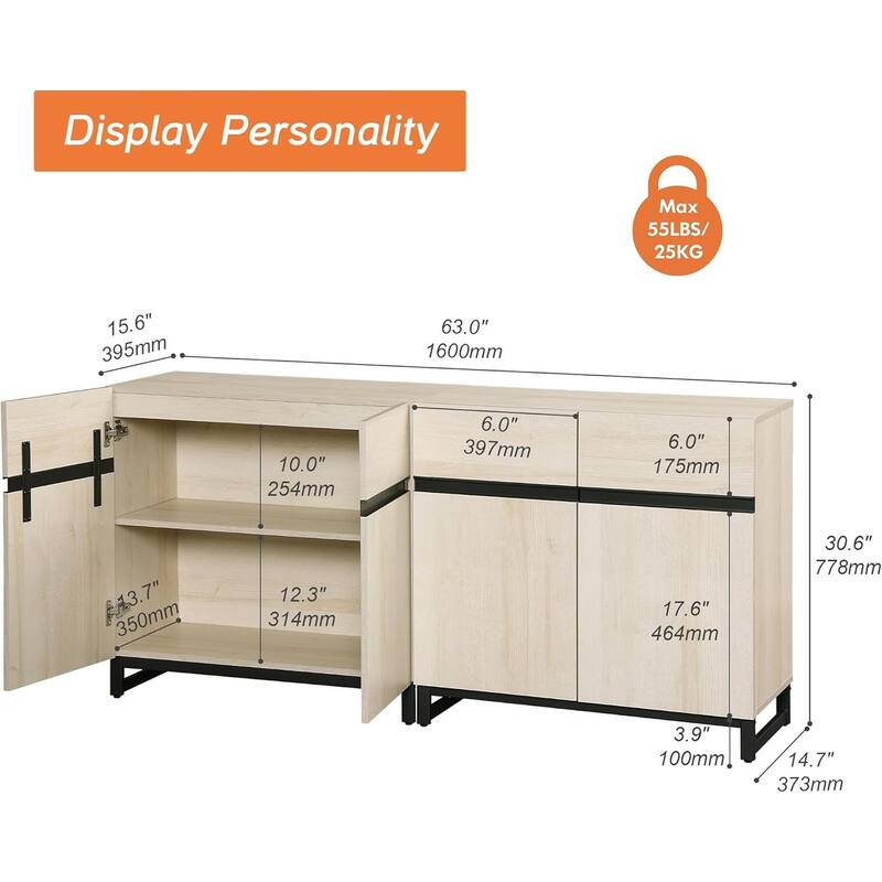 WAMPAT Modern TV Stand with Storage Cabinets for Living Room,Bedroom,Brown