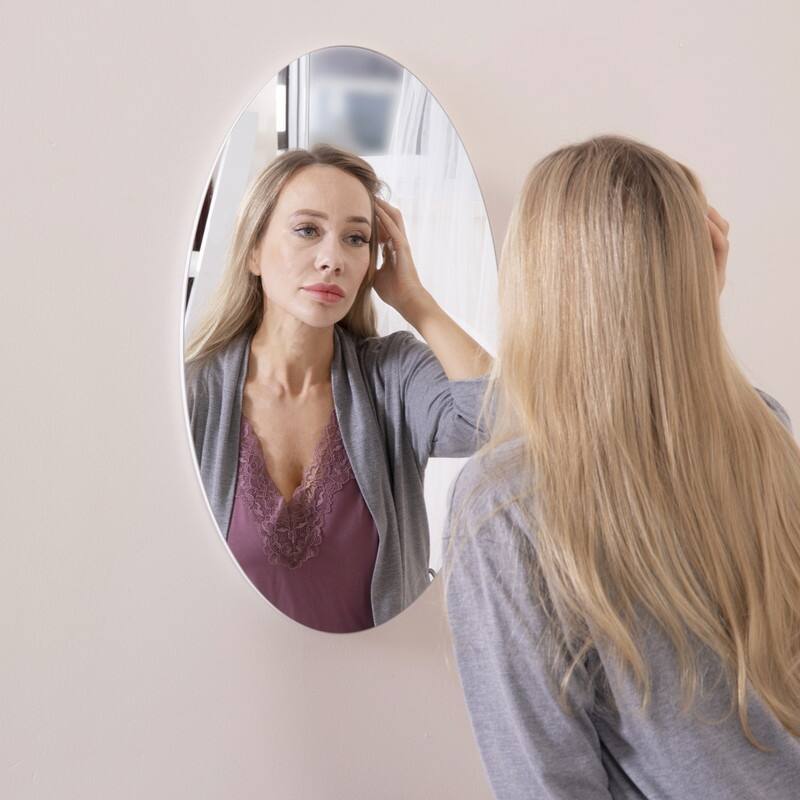Wall-mounted Frameless Oval Mirror,25.1"Lx14.8"W - White