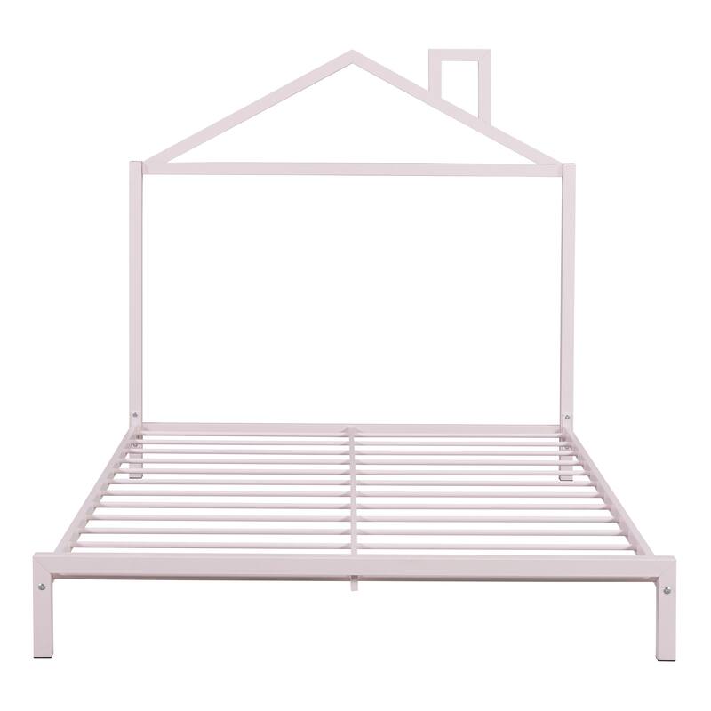 Metal Montessori Floor Bed with House-Shaped Headboard , for Girls Boys ...