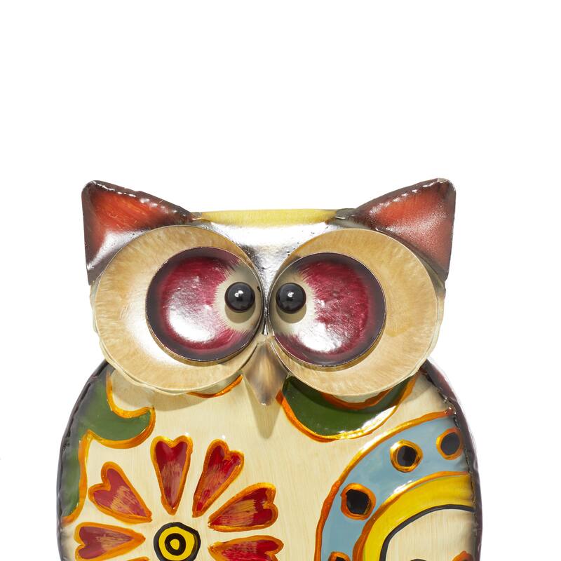Yellow Metal Indoor Outdoor Owl Decorative Garden Sculpture with Floral Pattern