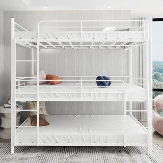 Twin Size Heavy Duty Triple Frame Bed With Built In Ladder And Full