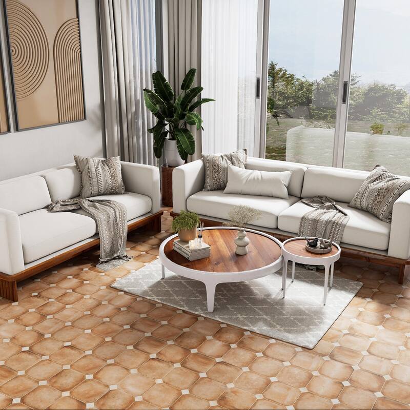 Merola Tile Laverton Octagon Natural with Taco Arena 7-7/8" x 7-7/8" Porcelain Floor and Wall Tile - Case (50 Tiles)