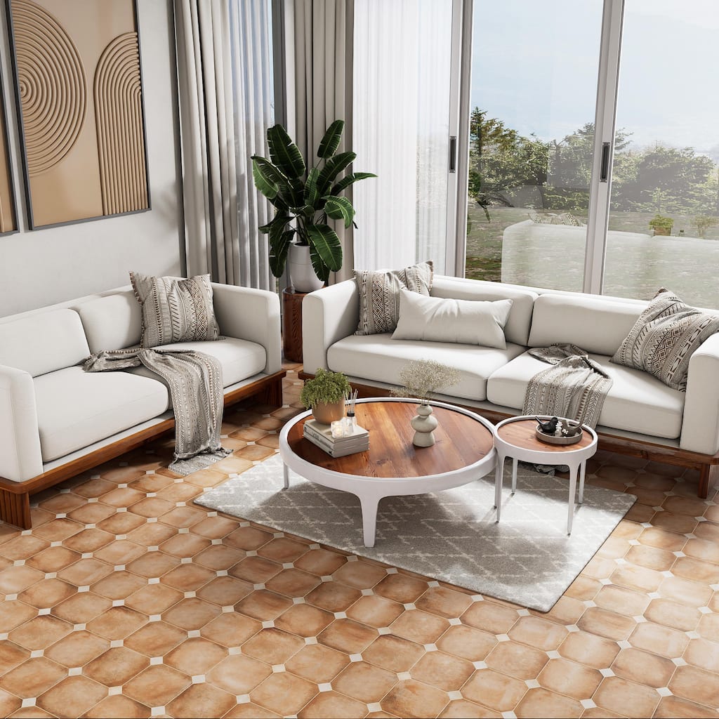 Merola Tile Laverton Octagon Natural with Taco Arena 7-7/8" x 7-7/8" Porcelain Floor and Wall Tile