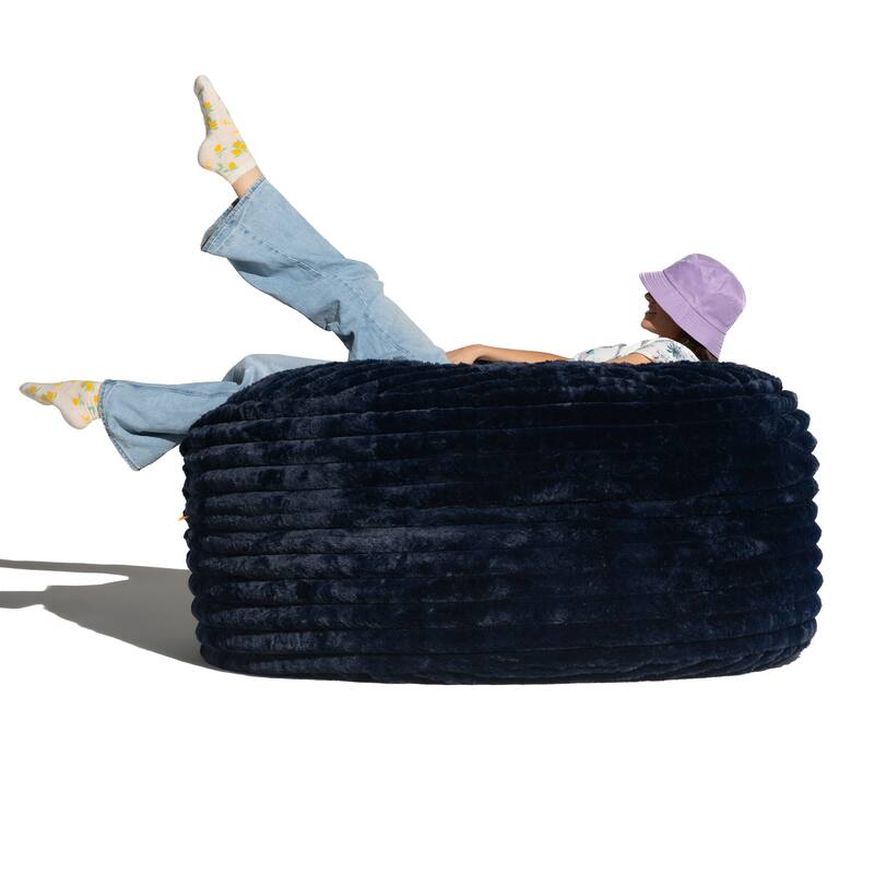Jaxx Saxx 5 Foot Large Bean Bag Chair w/ Removable Cover for Adults, Mondo Fur - Midnight Blue