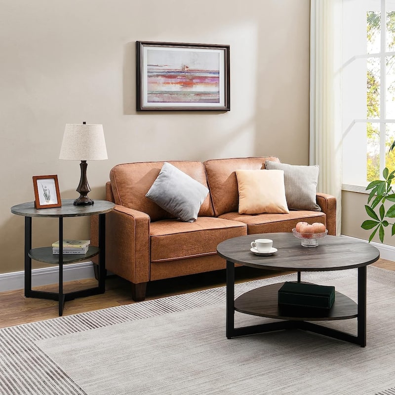 Round Coffee Table 2-Tier Modern Industrail Center Table