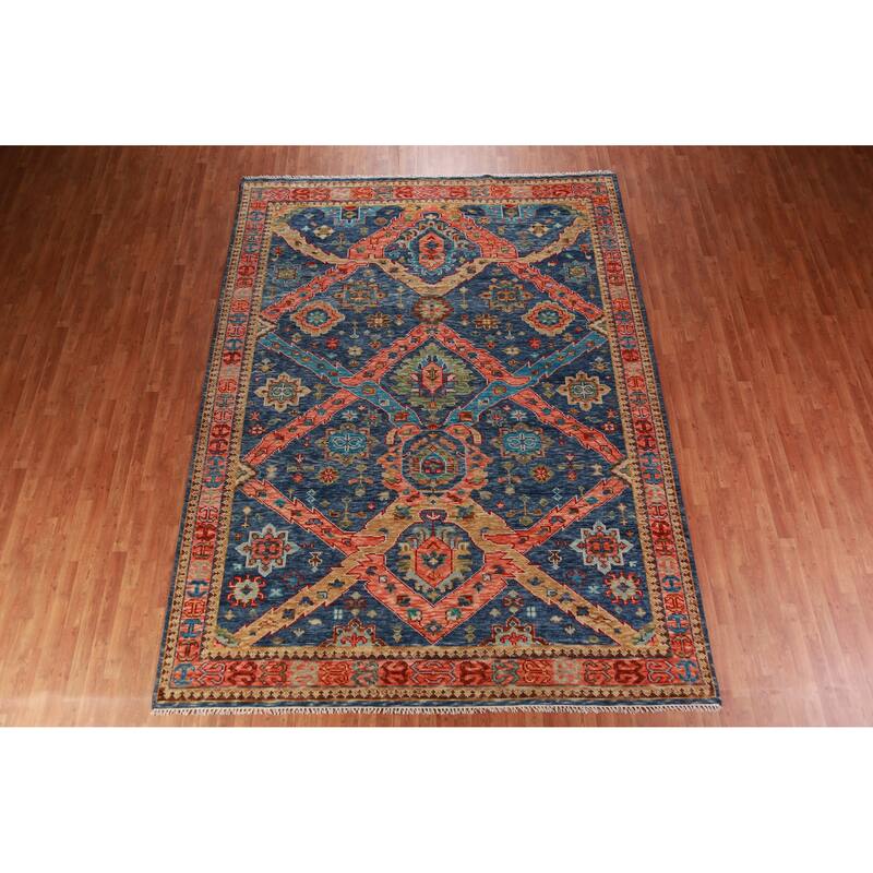 Blue Oushak Oriental Area Rug Hand-Knotted Wool Carpet - 8'11" x 11'10"