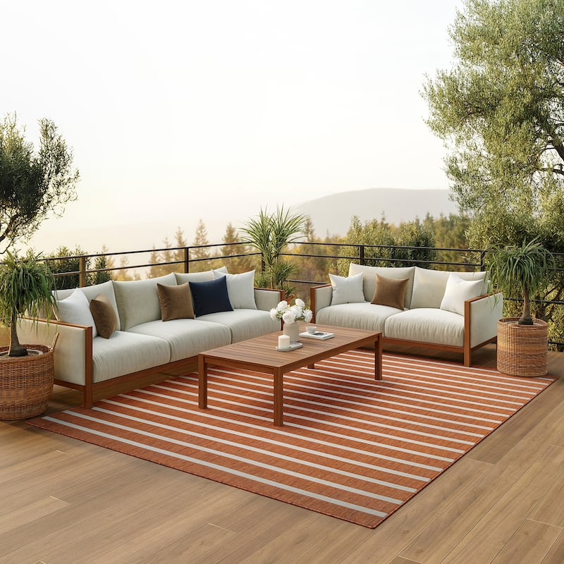 Nourison Positano Indoor/Outdoor Striped Area Rug. - 7' x 10' - Terracotta/Ivory