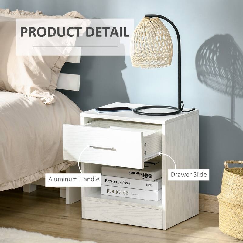 HOMCOM Modern End Table with Drawer, Space Saving Sofa Side Accent Table with Open Storage Shelf for Living Room or Bedroom