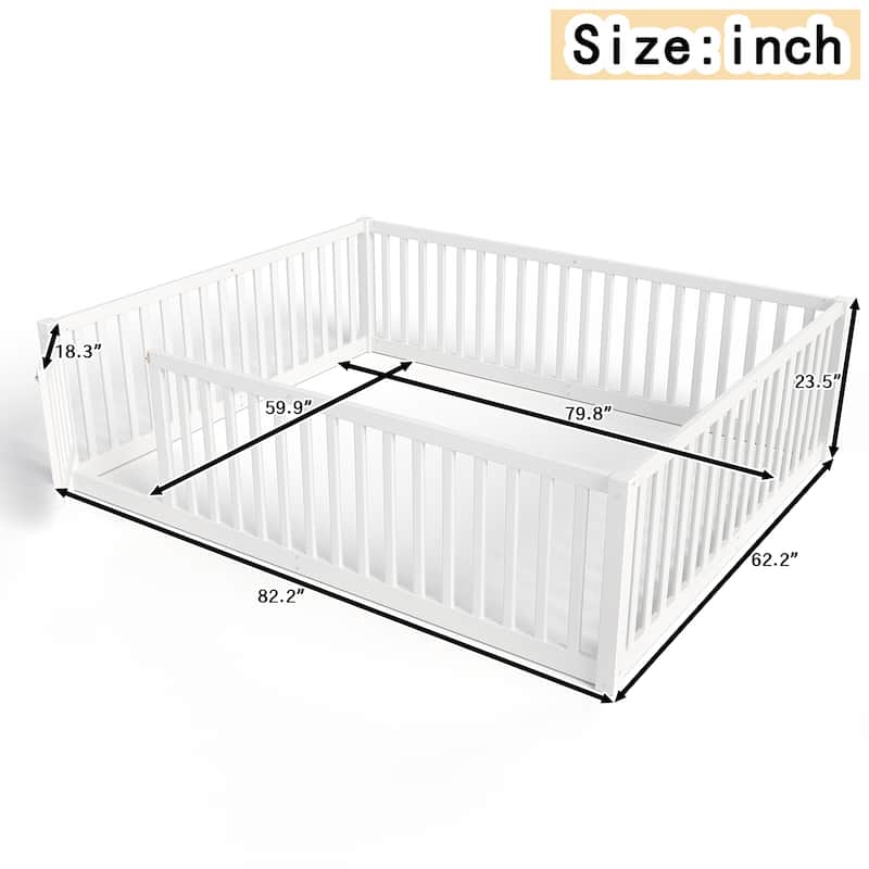 Montessori Floor Bed with Safety Guardrails & Door, Kids Low Profile Frame, Available in Queen/Full/Twin