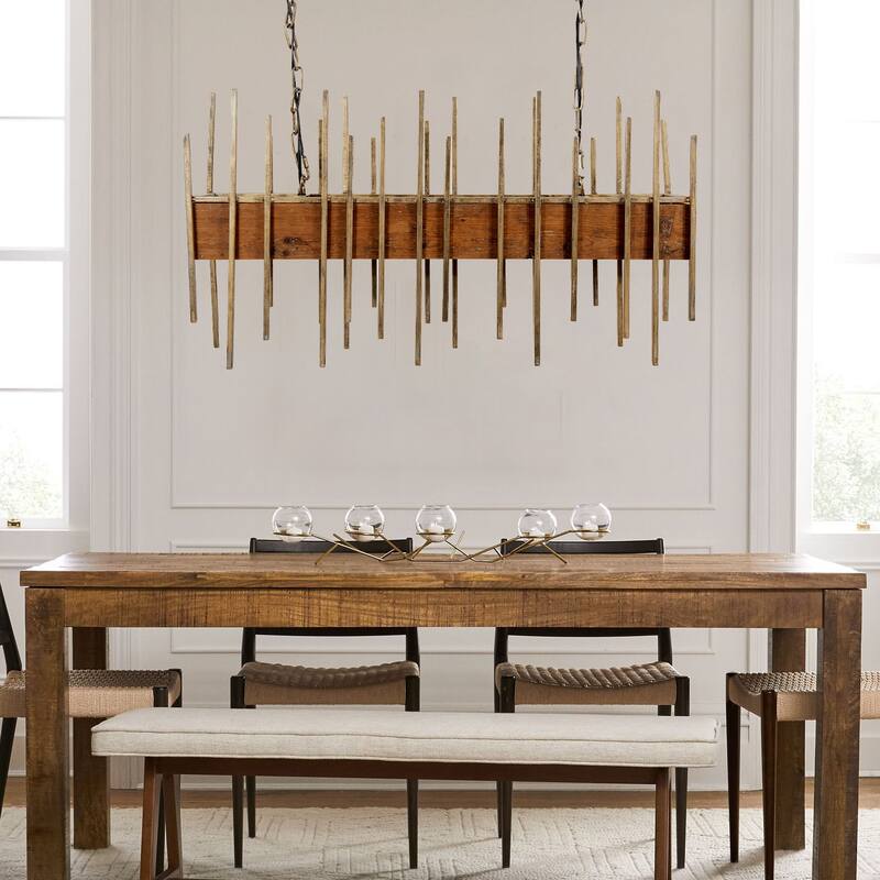 Rustic Wood and Metal Rod Chandelier
