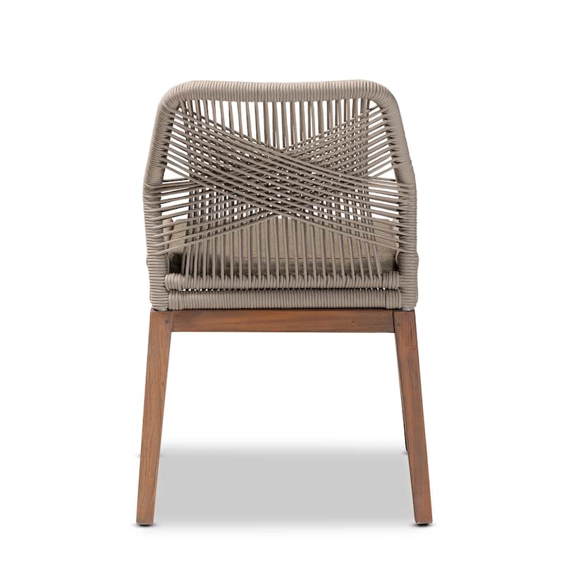 Modern Dining Chair - Grey Woven Rope Accent Chair - Mid Century Style Side Chair - Mahogany Frame