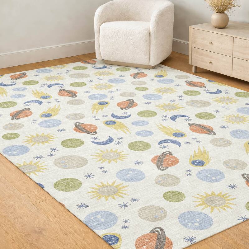 Machine Washable Indoor/ Outdoor Planets Comets Chantille Rug